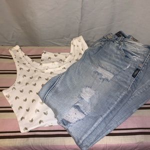 White and gold tank boyfriend jean outfit
